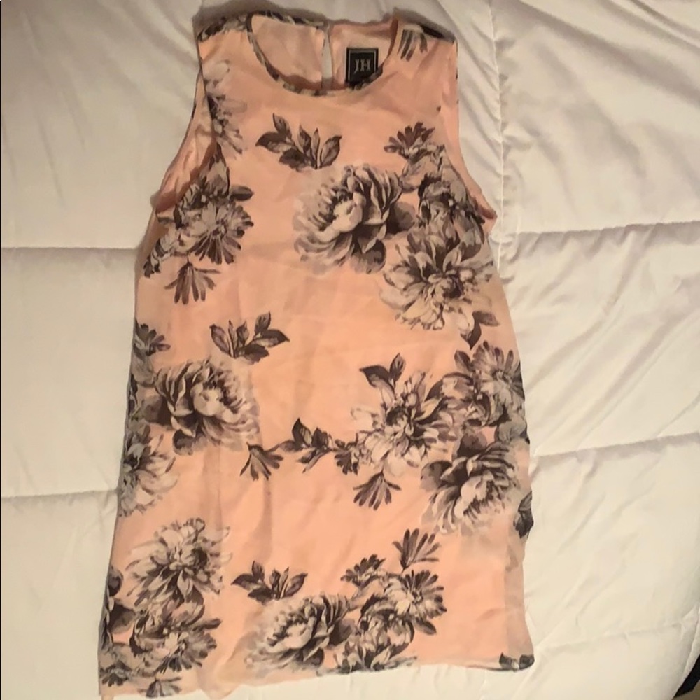 Peach dress with gray flowers